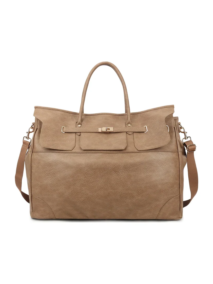 Faux leather weekend bag with adjustable strap