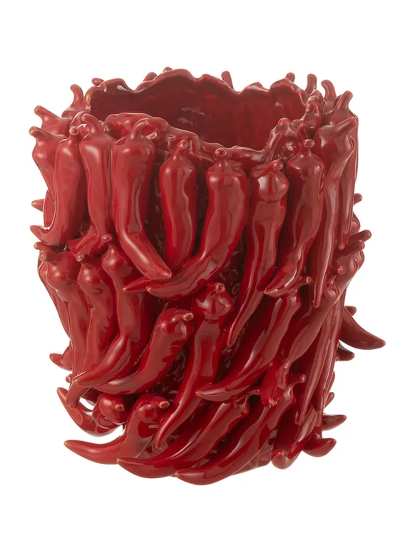 Porcelain vase with red peppers, handmade